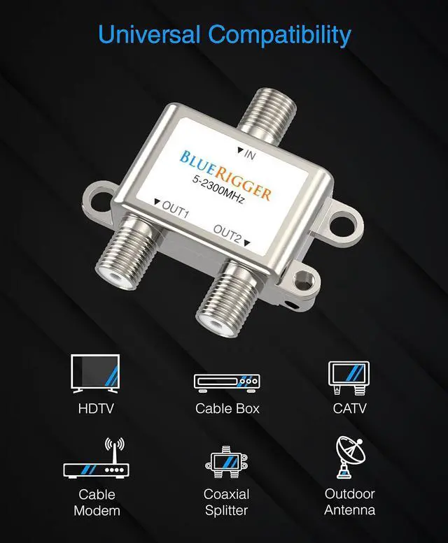 Alt view image 6 of 7 - 2-Way Coaxial Cable Splitter (RG6 Two Way Mini Diplexer F-type 2.3GHZ 5-2300MHz) Digital Signal Female Coax Splitter - Works with Satellite Antenna HDTV Amplifier Cable TV Dish CATV