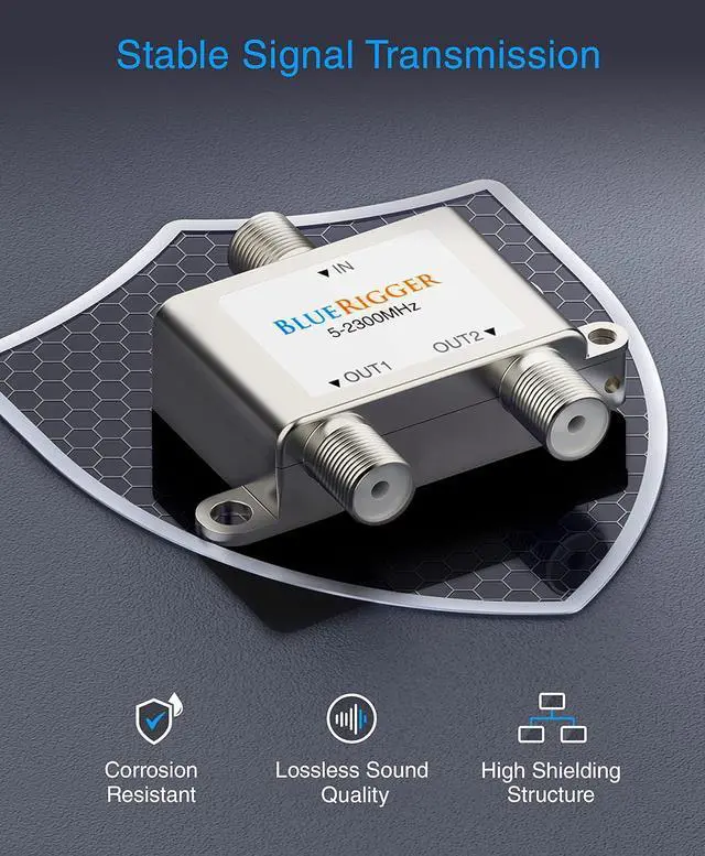 Alt view image 7 of 7 - 2-Way Coaxial Cable Splitter (RG6 Two Way Mini Diplexer F-type 2.3GHZ 5-2300MHz) Digital Signal Female Coax Splitter - Works with Satellite Antenna HDTV Amplifier Cable TV Dish CATV