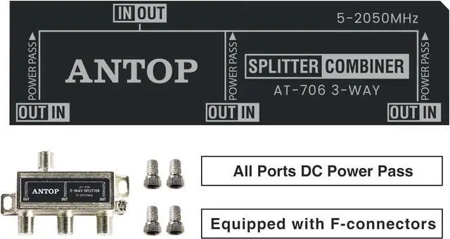 Alt view image 2 of 7 - Antop Coax Splitter 3 Way for Cable TV Satellite HDTV Amplified Antenna Small