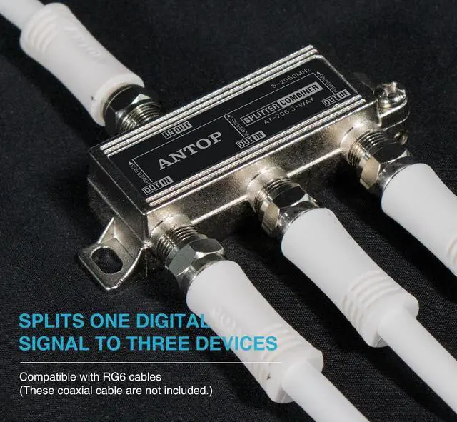 Alt view image 6 of 7 - Antop Coax Splitter 3 Way for Cable TV Satellite HDTV Amplified Antenna Small