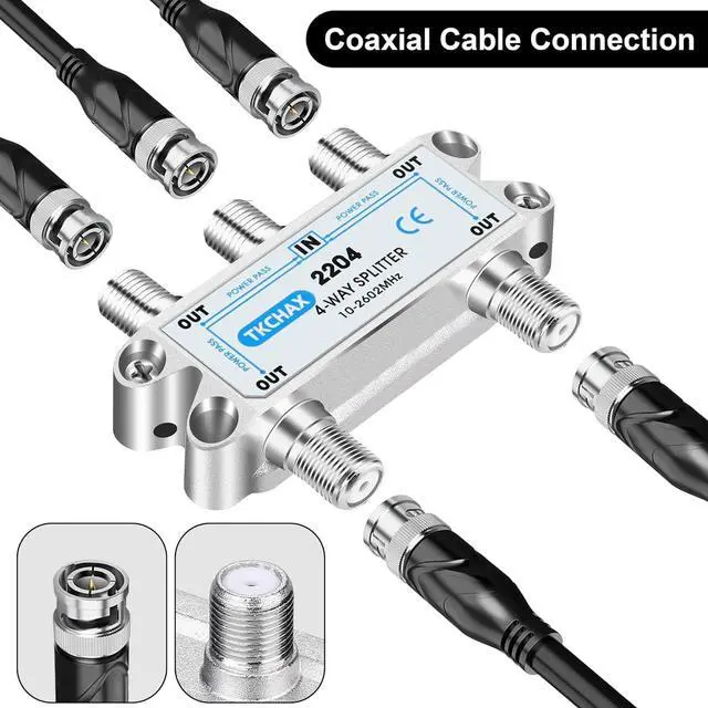 Alt view image 6 of 7 - 4 Way Coaxial Cable Splitter Support 10-2602MHz RG6 Compatible Nickel-Plated for Cable Splitter Work with CATV Satellite TV Antenna System and MoCA Configurations