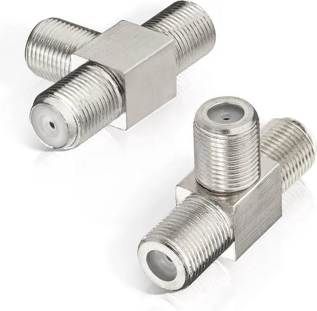 Main image of wlaniot F Type Splitter 3 Way F-Type Female to 2 Female Coaxial Connector Adapter T-Shape for TV Video VCR Antenna TV Cable Satellite Tuner Antenna 2pcs