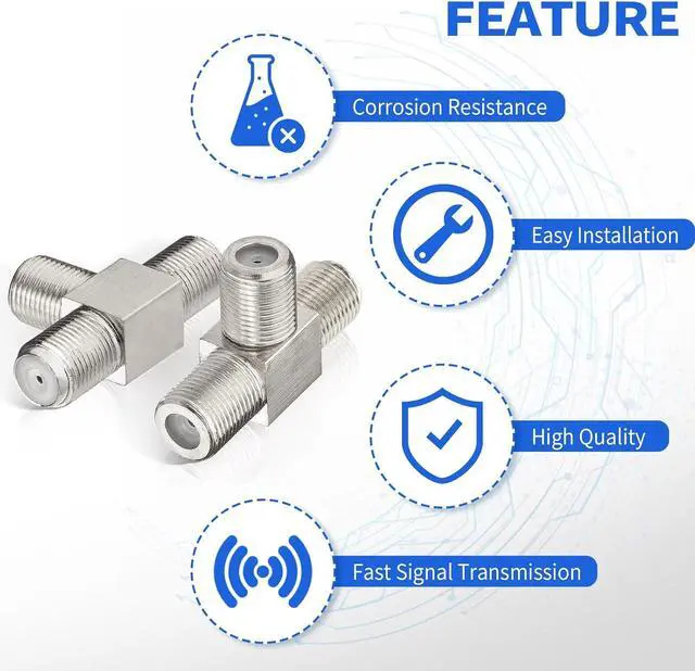 Alt view image 5 of 6 - wlaniot F Type Splitter 3 Way F-Type Female to 2 Female Coaxial Connector Adapter T-Shape for TV Video VCR Antenna TV Cable Satellite Tuner Antenna 2pcs