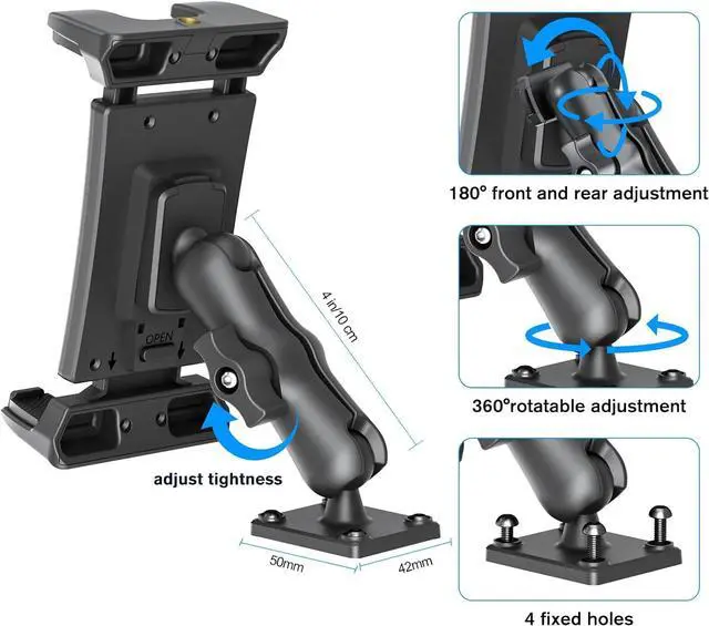 Alt view image 4 of 7 - Car Tablet Holder - Heavy Duty Drill Base Tablet Mount for Truck Compatible with iPad  Tab 5-13 Tablet and Phone iPad Stand for Wall/Business/Vehicle/Desktop etc.