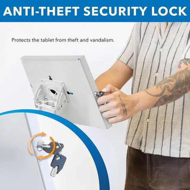 Alt view image 3 of 7 - Anti-Theft Floor Stand Compatible with iPad Contact-Less Kiosk with Universal Enclosure for iPads Adjustable Locking Secure Tablet Mount for iPad Gen 7 to 10 iPad Pro iPad Air White