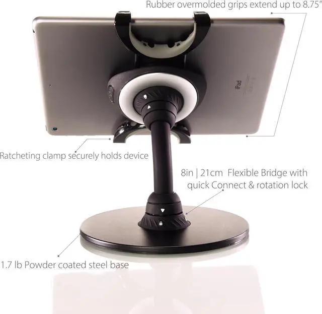 Alt view image 7 of 7 - Rhino - 360o Adjustable Stand and Holder with Weighted Base for iPad Pro iPad Mini or iPad Kindle Surface Galaxy and Large Smartphones Point of Sale Digital Easle