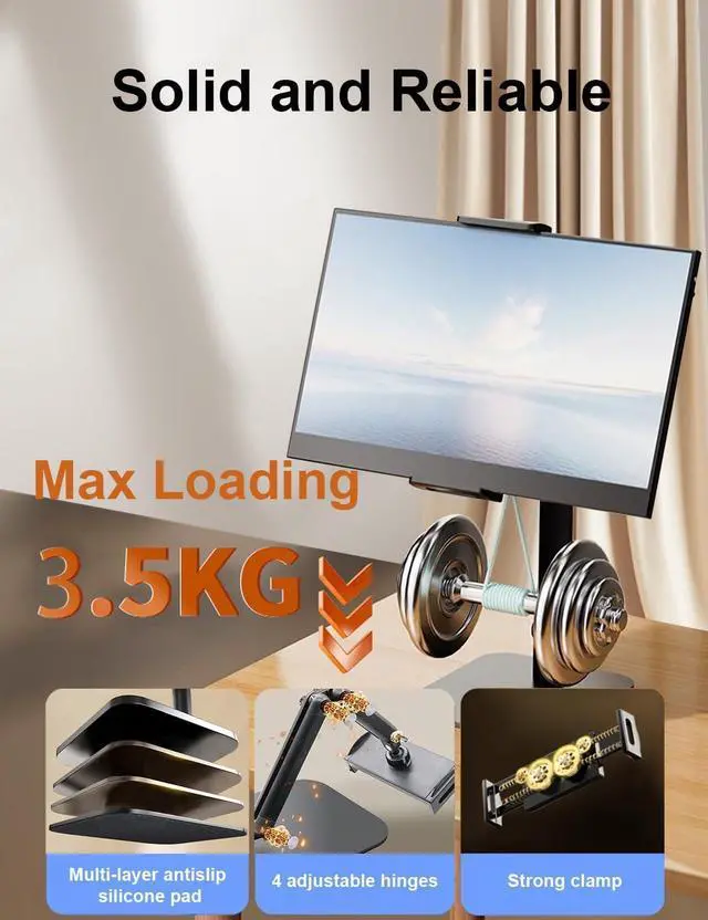 Alt view image 3 of 6 - Tablet Stand for iPad Aluminum Multi-Angle Adjustable Tablet Holder Heavy-Duty Metal Base for Desk Compatible with 5.1-13 iPad Pro Surface Kindle Tablets Portable Monitors and More