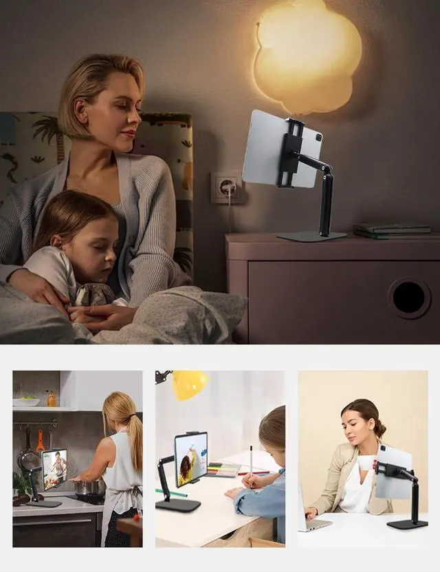Alt view image 6 of 6 - Tablet Stand for iPad Aluminum Multi-Angle Adjustable Tablet Holder Heavy-Duty Metal Base for Desk Compatible with 5.1-13 iPad Pro Surface Kindle Tablets Portable Monitors and More