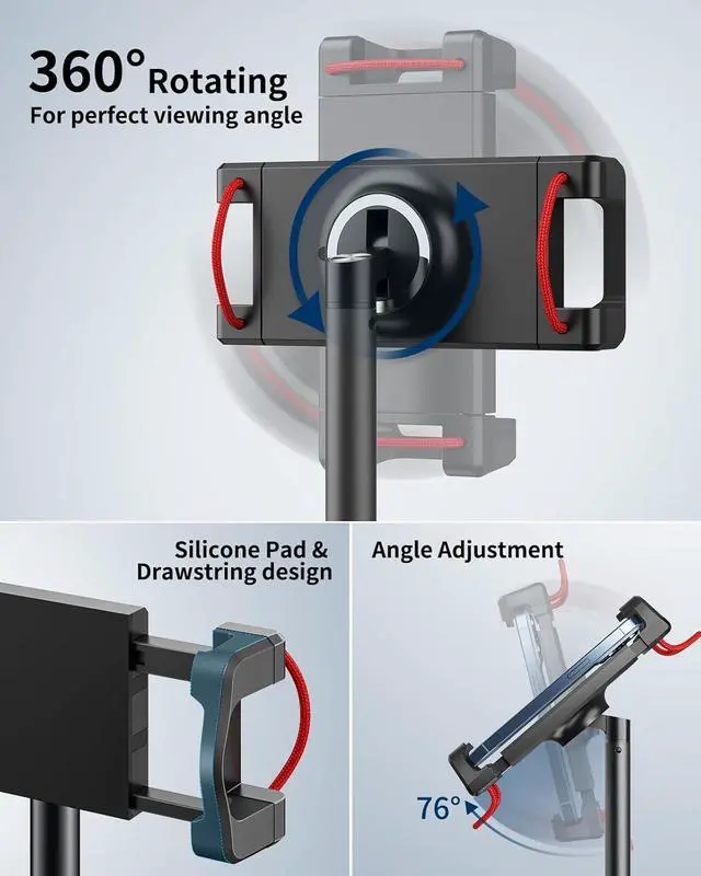 Alt view image 4 of 6 - Tablet Stand Holder Height Adjustable Portable Monitor Stand 360 Degree Rotating Aluminum Alloy Cradle Mount Dock for 4.7-15.6 Screen iPhone  iPad Kindle eBook Reader(Black)