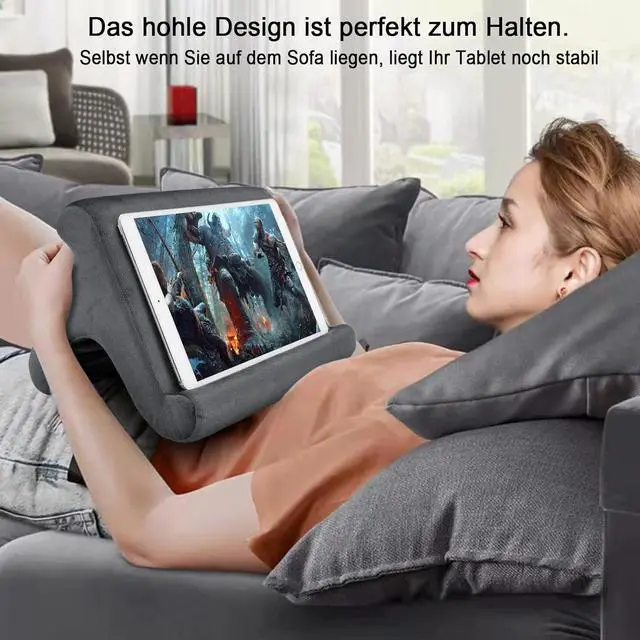 Alt view image 2 of 7 - Tablet Pillow Stand Tablet Stand Tablet Holder Dock for Bed with 3 Viewing Angles  Compatible with all tablets Phones and iPad Pro 9.7 10.5 12.9 Air Mini 4 3 Kindle E-Reader and books(Grey)