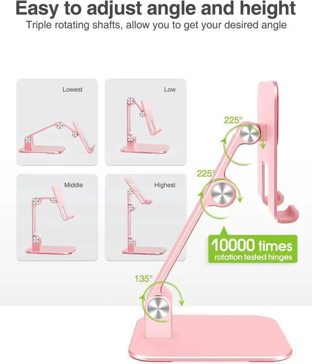 Alt view image 5 of 7 - Aluminum iPad Stand for Desk [Ultra-Stable & Sturdy] Height Adjustable Tablet Stand Portable Stand Holder Dock for Home Office Compatible with iPad Pro 12.9 iPad Air Mini 6 5 4 3 Pink