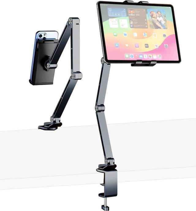 Main image of iPad Mount for Desk Aluminum Alloy Tablet Stand Foldable Overhead Arm Holder Mount Fits for 4.7-15.6 Screen Phone Kindle Fire HD Monitor iPad Galaxy Tab Series (Gray)