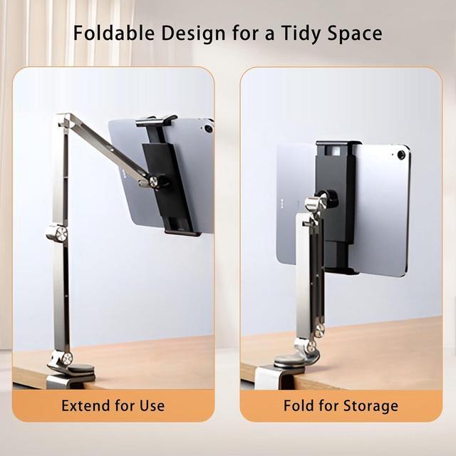 Alt view image 2 of 7 - iPad Mount for Desk Aluminum Alloy Tablet Stand Foldable Overhead Arm Holder Mount Fits for 4.7-15.6 Screen Phone Kindle Fire HD Monitor iPad Galaxy Tab Series (Gray)