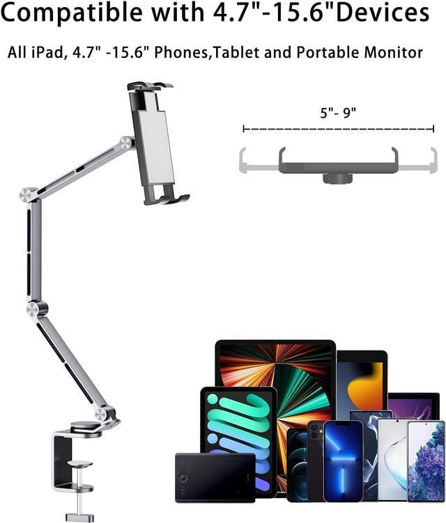 Alt view image 4 of 7 - iPad Mount for Desk Aluminum Alloy Tablet Stand Foldable Overhead Arm Holder Mount Fits for 4.7-15.6 Screen Phone Kindle Fire HD Monitor iPad Galaxy Tab Series (Gray)