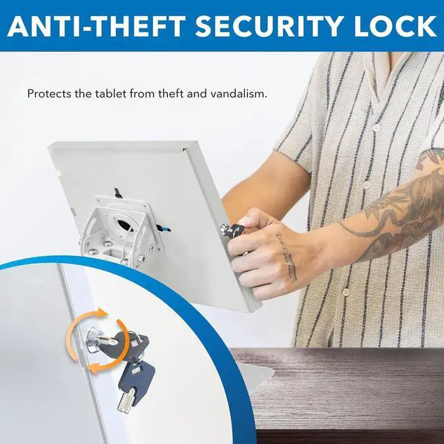 Alt view image 3 of 7 - Anti-Theft Tablet Kiosk Locking Countertop Tablet Enclosure with Freestanding Base Universal Enclosure for iPads Gen 7 8 9 and 10 iPad Pro iPad Air White