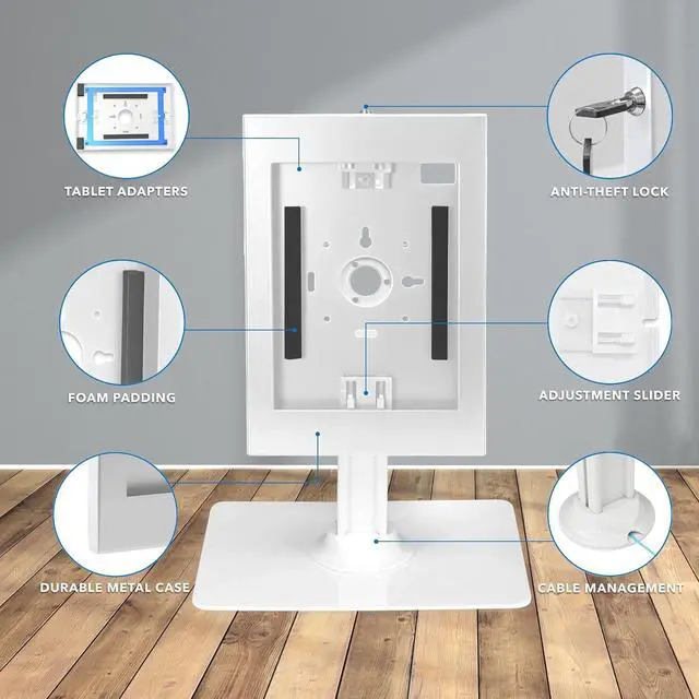 Alt view image 4 of 7 - Anti-Theft Tablet Kiosk Locking Countertop Tablet Enclosure with Freestanding Base Universal Enclosure for iPads Gen 7 8 9 and 10 iPad Pro iPad Air White