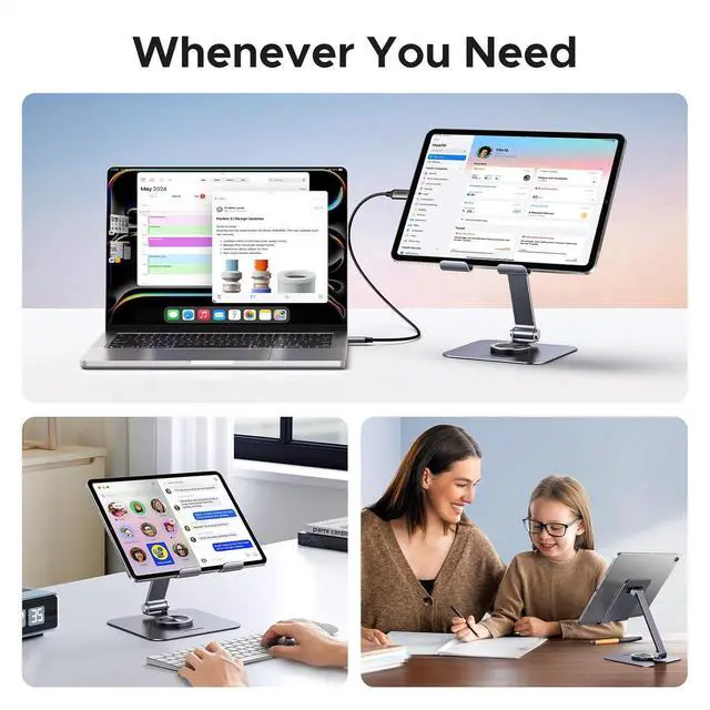 Alt view image 4 of 7 - Tablet Stand Holder for Desk 360° Rotating Base Aluminum Tablet Holder Adjustable Multi-Angle Home Office Accessories Compatible with iPad Pro Air Mini 13 12.9 11 Inch