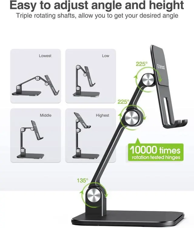 Alt view image 5 of 7 - Aluminum iPad Stand for Desk [Ultra-Stable & Sturdy] Height Adjustable Tablet Stand Portable Tablet Holder Dock for Home Office Compatible with iPad Pro 12.9 iPad Air Mini 6 5 4 3 Black