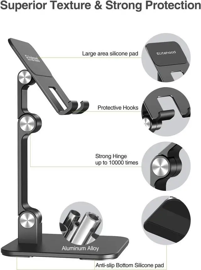 Alt view image 7 of 7 - Aluminum iPad Stand for Desk [Ultra-Stable & Sturdy] Height Adjustable Tablet Stand Portable Tablet Holder Dock for Home Office Compatible with iPad Pro 12.9 iPad Air Mini 6 5 4 3 Black