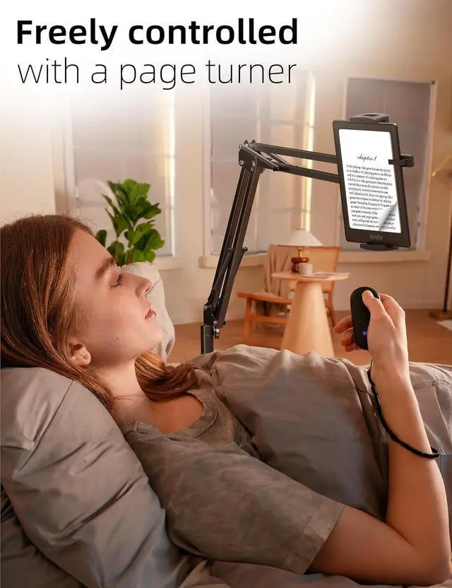 Alt view image 2 of 6 - Floor Stand Kindle Holder with Remote Page Turner for Reading in Bed Tablet Mount with Clicker Kindle Accessories Tablet Stand Holder for Kindles Tablets iPhones 4.7-12.9 inch(Black)