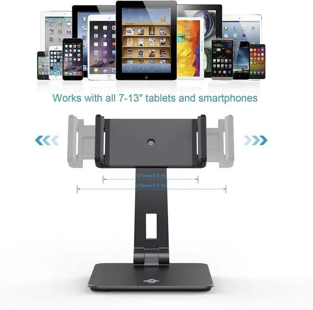 Alt view image 2 of 6 - Tablet Stand Tightness Adjustable Aluminum Alloy Tablet Stand for Desk 360° Swivel Foldable Tablets Stands Dock for 4-14Tablets/Phone iPad Series  Galaxy Tabs Kindle Fire Etc.
