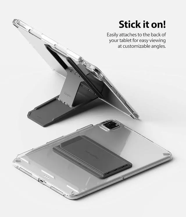 Alt view image 2 of 7 - Outstanding Universal Tablet Stand Spring-Action Kickstand Multi Angle Adhesive Attachment for iPad Tablets E-Reader and More - Dark Gray