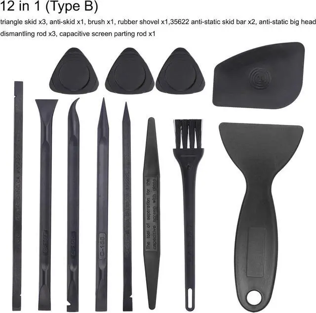 Alt view image 2 of 6 - 12 in 1(Type B) Spudger Crowbars Opening Pry Tool Set Curved Pry Blade Electronics Repair Tools Kit for Cellphone Laptop PC Tablet