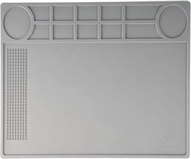 Main image of Silicone Repair Mat Soldering Mat Heat Resistant Work Mat for Soldering Stations Phone Computer Laptop Electronics Repair 15.7 x 11 (Grey)