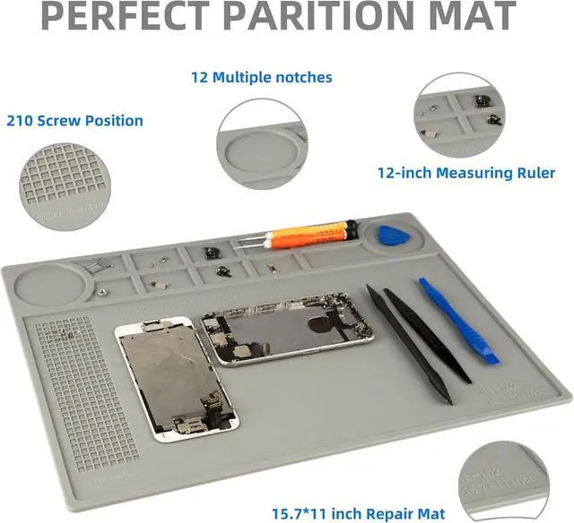 Alt view image 3 of 6 - Silicone Repair Mat Soldering Mat Heat Resistant Work Mat for Soldering Stations Phone Computer Laptop Electronics Repair 15.7 x 11 (Grey)