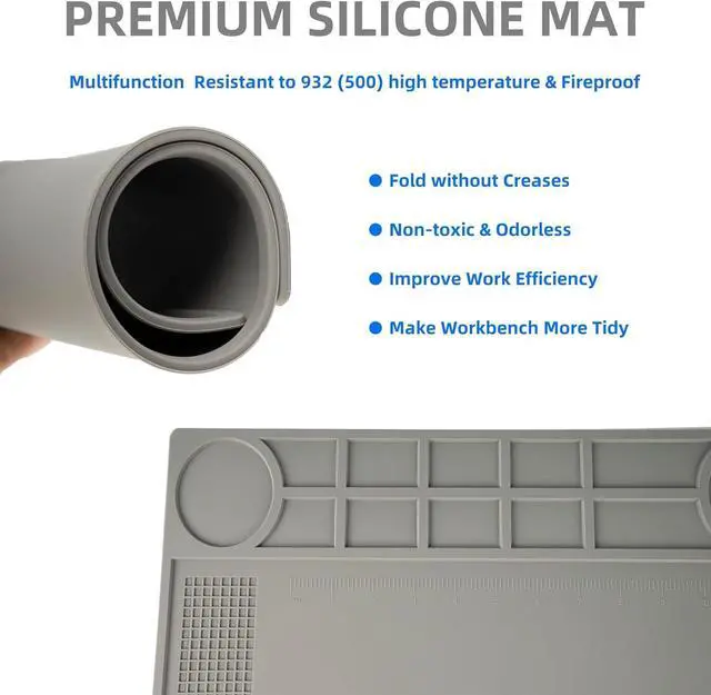 Alt view image 4 of 6 - Silicone Repair Mat Soldering Mat Heat Resistant Work Mat for Soldering Stations Phone Computer Laptop Electronics Repair 15.7 x 11 (Grey)