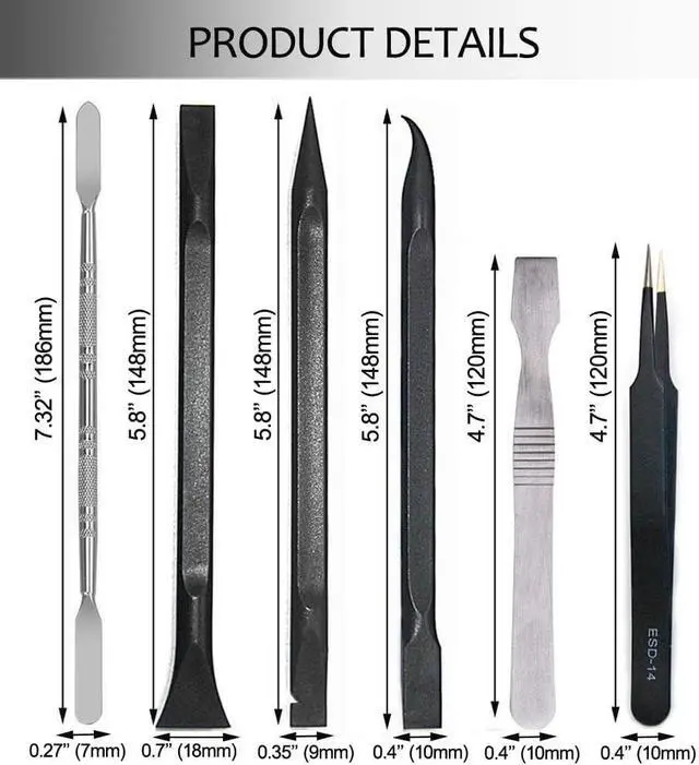 Alt view image 5 of 7 - 9 PCS Professional Electronics Tool Kit Plastic Pry Tool Kits Opening Pry Tool Repair Kit Plastic Spudger Tool Kit Phone Screen Repair Kit Mobile Tweezers for Laptop Screen Opening Repair Kit