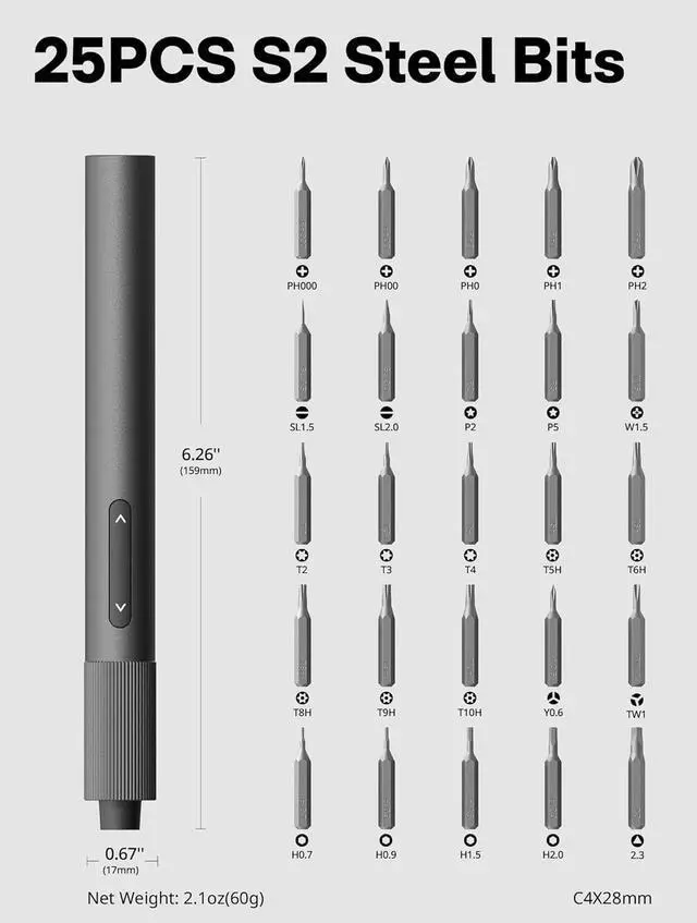 Alt view image 6 of 7 - Electric Precision Screwdriver Set 25 in 1 Magnetic Small Screwdriver Set Mini Electric Screwdriver Set for Eyeglasses Electronics Watches Phones Laptops Cameras Repair Kit