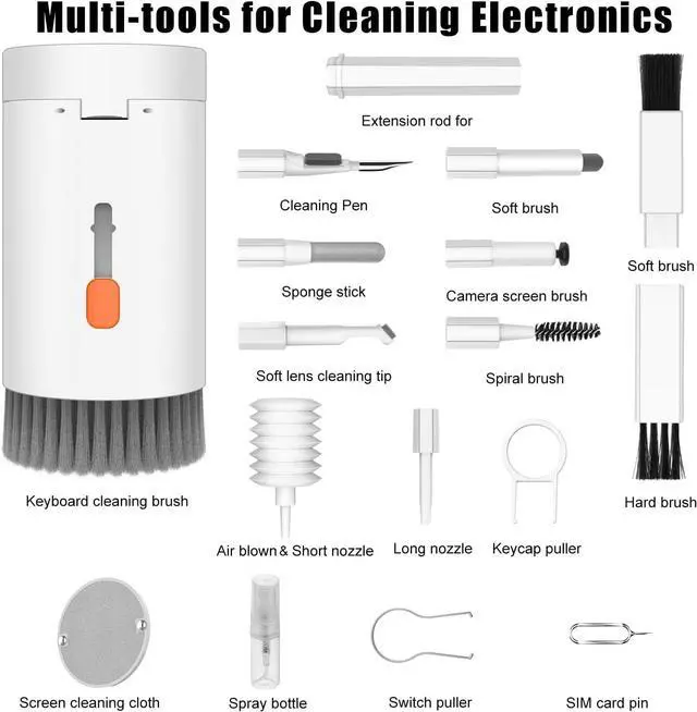 Alt view image 7 of 7 - VICHYIE 20 in 1 Multifunctional Cleaner Kit for Electronic Devices, Keyboard Cleaning Brush, Headphones Cleaner Kit for AirPods, Multi-Tool for Cleaning Laptop, Earbuds, Camera, Cellphones (White)