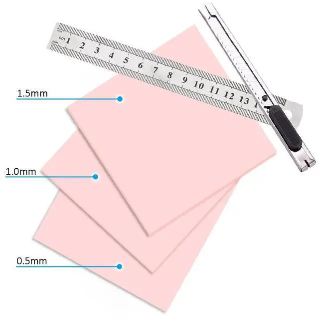 Alt view image 2 of 6 - 3 Pack Thermal Pad 100x100mm 0.5mm 1mm 1.5mm Thermal Pads with Tools for NB PC CPU IC SSD LED Mother Board Heat Sin Cooler Highly Efficient Thermal Conductivity 9.0 W/mK Heat Resistant Silicone