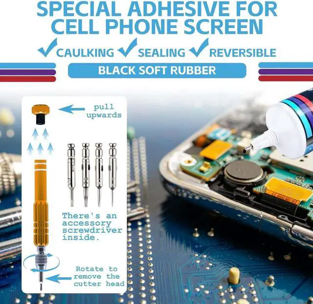 Alt view image 3 of 7 - Phone Glue Screen Repair Adhesive with Repair Tools for Electronic Screen Multi-Function Phone Repair Glue Craft Adhesive Kit for Electronic Screen Cell Phone Screen (Black 50ml)