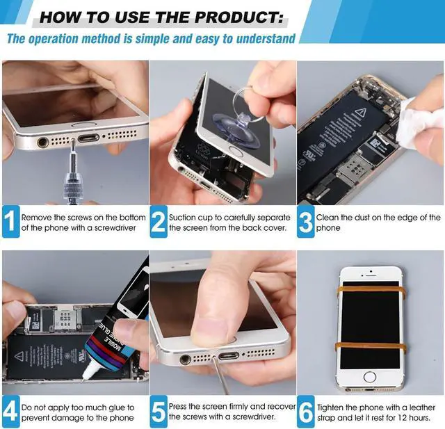 Alt view image 5 of 7 - Phone Glue Screen Repair Adhesive with Repair Tools for Electronic Screen Multi-Function Phone Repair Glue Craft Adhesive Kit for Electronic Screen Cell Phone Screen (Black 50ml)