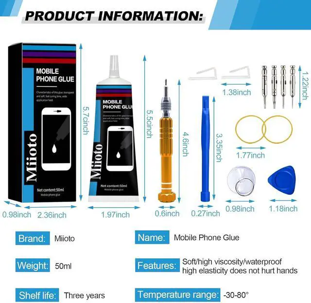 Alt view image 7 of 7 - Phone Glue Screen Repair Adhesive with Repair Tools for Electronic Screen Multi-Function Phone Repair Glue Craft Adhesive Kit for Electronic Screen Cell Phone Screen (Black 50ml)