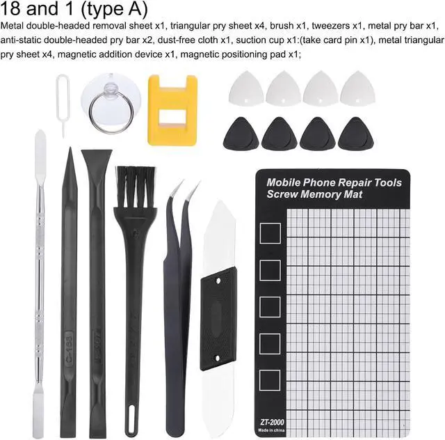 Alt view image 2 of 6 - 18 and 1(Type A) Spudger Crowbars Opening Pry Tool Set Curved Pry Blade Electronics Repair Tools Kit for Cellphone Laptop PC Tablet