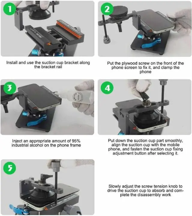 Alt view image 6 of 7 - LCD Screen Separator Machine with Suction Cup Heating 360 Rotatable Phone Screen Opening Tool with Silicone Frame Rear Cover Removal Tool Screen Fixing Clamp Cell Phone