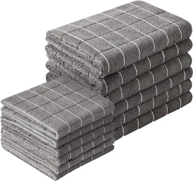 Main image of Microfiber Kitchen Towels and Dishcloths Set 26 X 18 Inch and 12 X 12 Inch Set of 12 Bulk Lint Free Dish Towels for Drying Dishes Grey