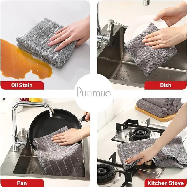Alt view image 3 of 6 - Microfiber Kitchen Towels and Dishcloths Set 26 X 18 Inch and 12 X 12 Inch Set of 12 Bulk Lint Free Dish Towels for Drying Dishes Grey