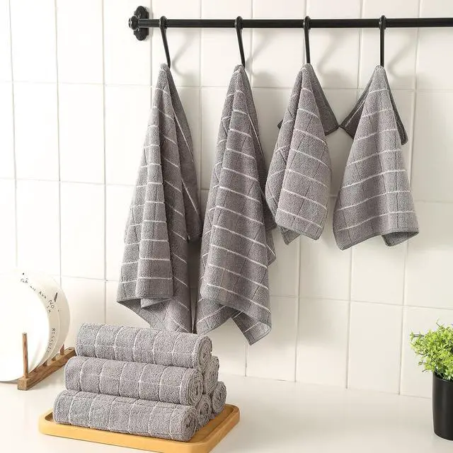 Alt view image 6 of 6 - Microfiber Kitchen Towels and Dishcloths Set 26 X 18 Inch and 12 X 12 Inch Set of 12 Bulk Lint Free Dish Towels for Drying Dishes Grey