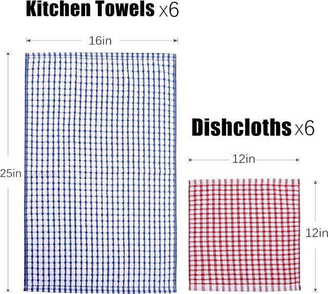 Alt view image 2 of 6 - Kitchen Towels and Dishcloths Set 16 x 25 12 12 Set of Bulk Cotton Dish for Washing Dishes Rags Everyday Cooking Baking