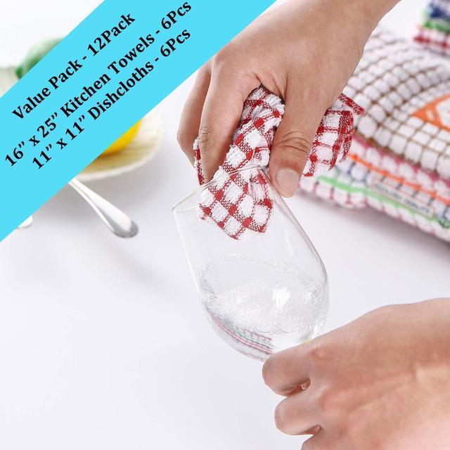 Alt view image 3 of 6 - Kitchen Towels and Dishcloths Set 16 x 25 12 12 Set of Bulk Cotton Dish for Washing Dishes Rags Everyday Cooking Baking