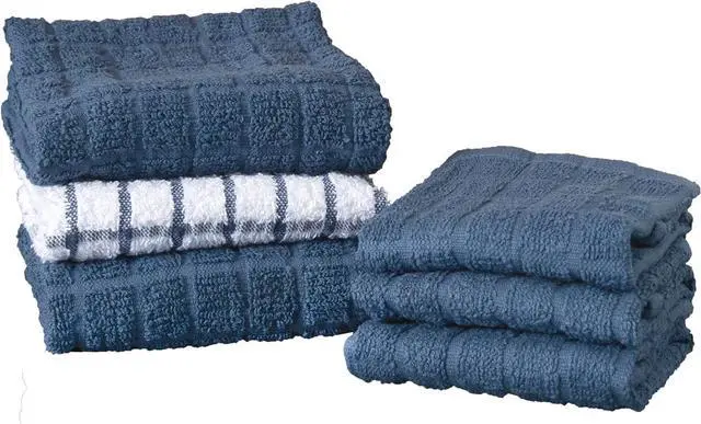 Main image of Premium Kitchen Towel and Dish Cloth Value Set: Highly Absorbent Super Soft Long-Lasting 100% Cotton Checked and Solid Hand Towels Tea Towels Bar Towels - 6 Pack Federal Blue