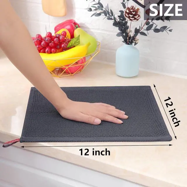 Alt view image 5 of 7 - 100% Cotton Waffle Weave Kitchen Dish Cloths Ultra Soft Absorbent Quick Drying Dish Towels 12 x 12 Inches 6-Pack Dark Grey