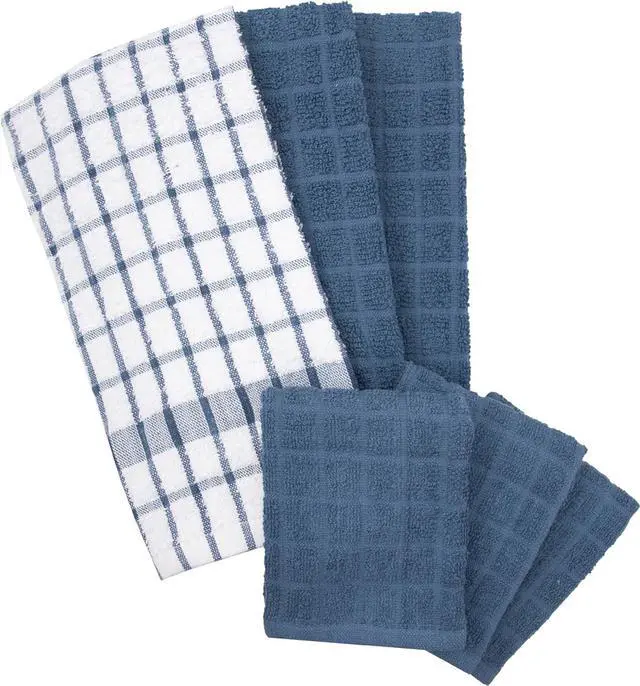 Alt view image 2 of 5 - Premium Kitchen Towel and Dish Cloth Value Set: Highly Absorbent Super Soft Long-Lasting 100% Cotton Checked and Solid Hand Towels Tea Towels Bar Towels - 6 Pack Federal Blue