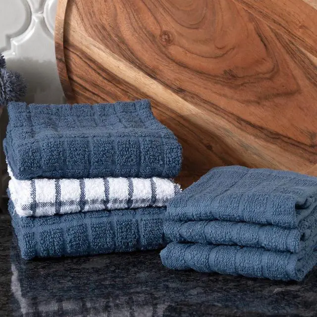 Alt view image 5 of 5 - Premium Kitchen Towel and Dish Cloth Value Set: Highly Absorbent Super Soft Long-Lasting 100% Cotton Checked and Solid Hand Towels Tea Towels Bar Towels - 6 Pack Federal Blue