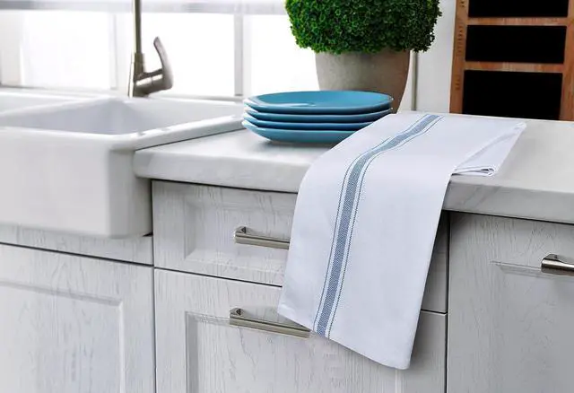 Alt view image 5 of 7 - Blue Dish Towels [12 Pack - 15 x 25 Inches] 100% Ring Spun Cotton Highly Absorbent & Reusable Cleaning Bar Tea Kitchen and Dishcloths Set - 200 GSM