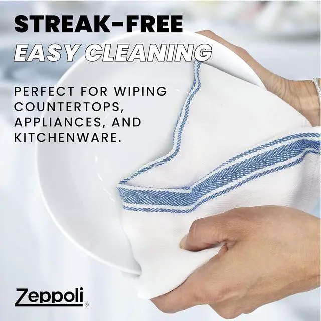 Alt view image 7 of 7 - Classic Dish Towels - 15 Pack - 14 by 25 - 100% Cotton Kitchen Towels - Reusable Bulk Cleaning Cloths - Blue Hand Towels - Super Absorbent - Machine Washable